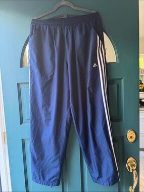 adidas Navy Blue Track Pants with White Side Stripes